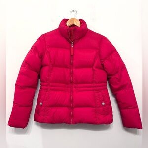 Lands End Down Puffer Jacket Coat Red Zipper Pockets Womens Size S(6-8) LIKE NEW